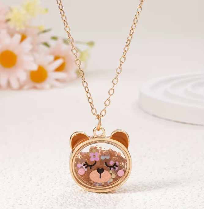 Kids Glitter Critter Necklace – Bear, Kitten, or Frog