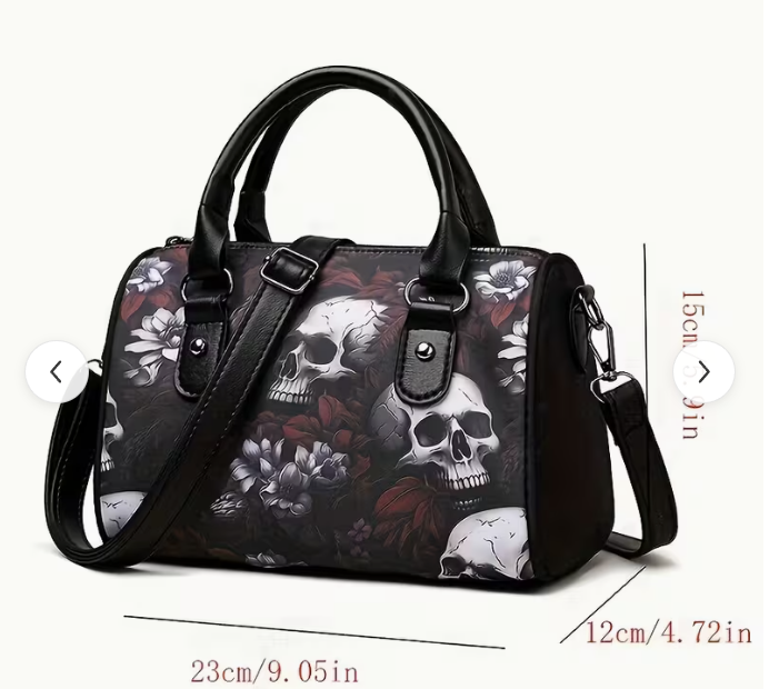 Skull & Floral Satchel Handbag Purse