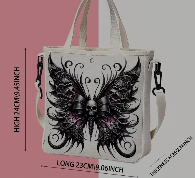 Gothic Butterfly Skull Crossbody Tote
