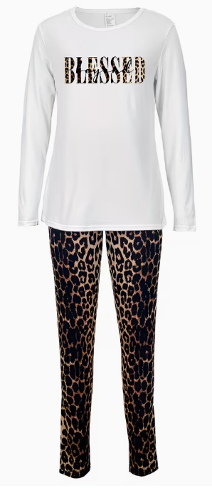 “Blessed” Leopard Lounge Set – Long Sleeve Top & Jogger Pants