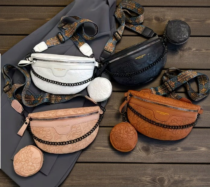 🌸 Floral Embossed 3-Piece Crossbody & Waist Bag Set