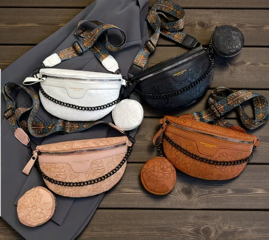 🌸 Floral Embossed 3-Piece Crossbody & Waist Bag Set