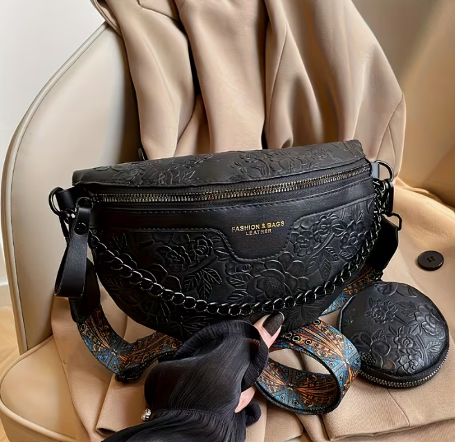 🌸 Floral Embossed 3-Piece Crossbody & Waist Bag Set