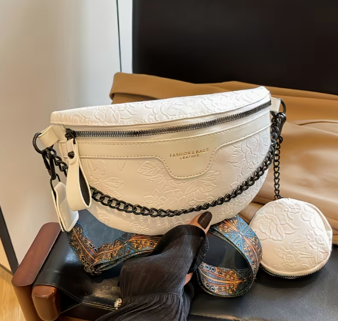 🌸 Floral Embossed 3-Piece Crossbody & Waist Bag Set