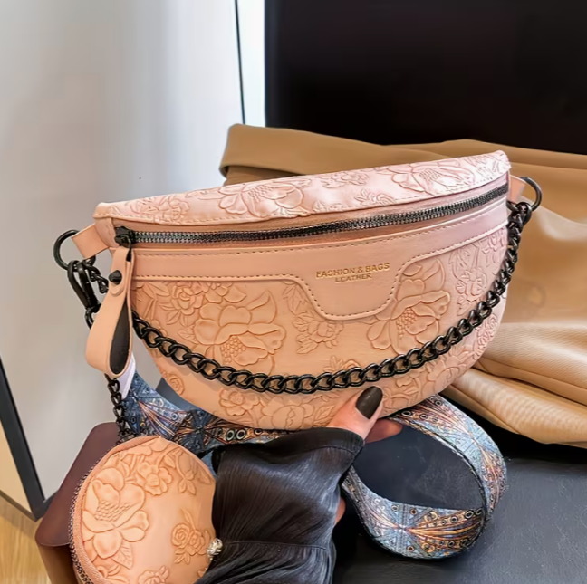 🌸 Floral Embossed 3-Piece Crossbody & Waist Bag Set