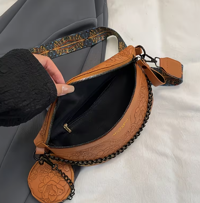 🌸 Floral Embossed 3-Piece Crossbody & Waist Bag Set