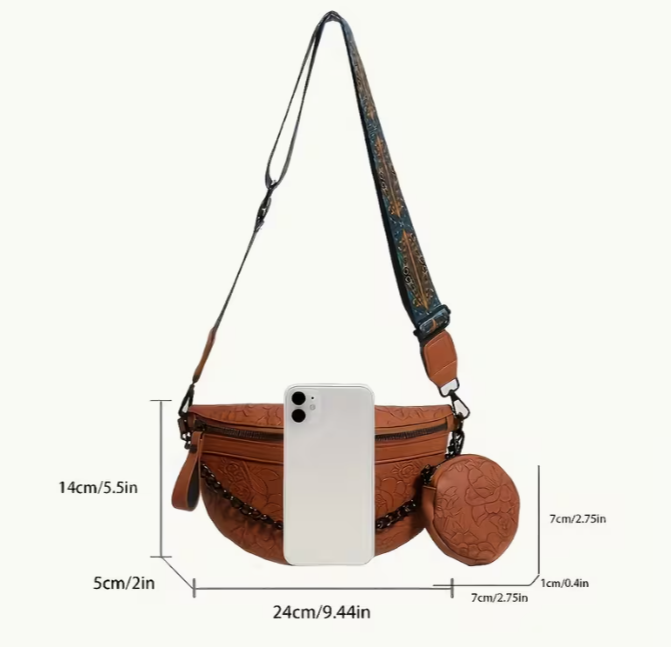 🌸 Floral Embossed 3-Piece Crossbody & Waist Bag Set