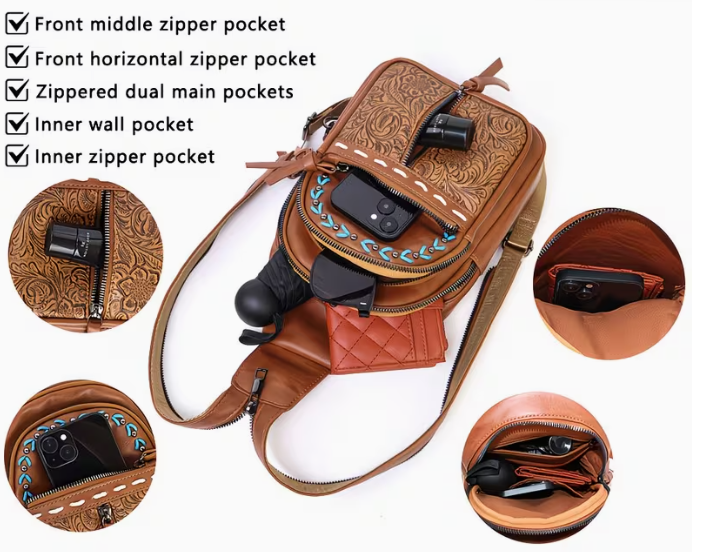 🤎 Western Turquoise Stitch Sling Backpack Crossbody