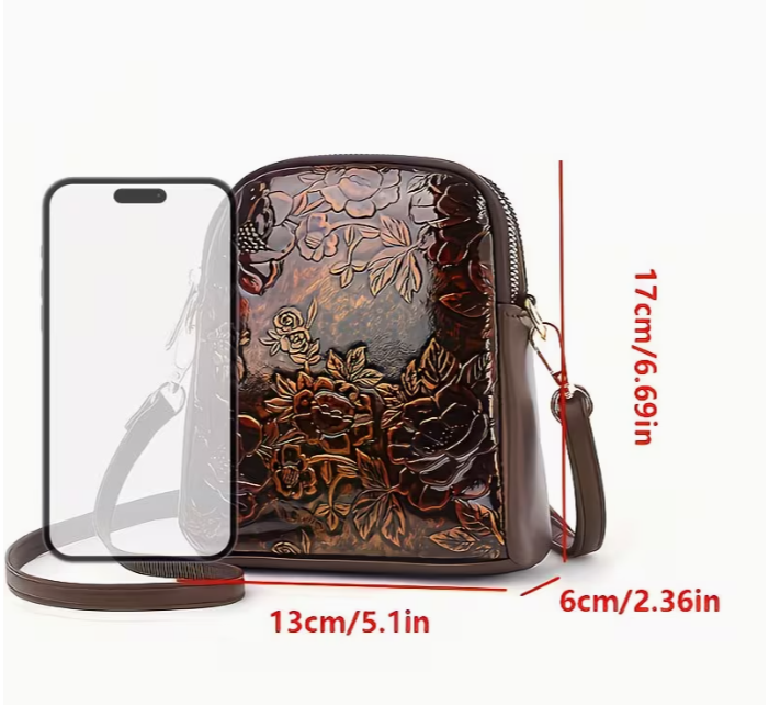 🌹 Vintage Floral Embossed Crossbody Bag