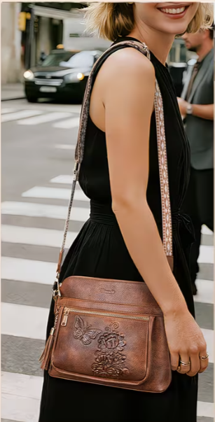 🤎 Embossed Butterfly & Floral Crossbody Bag