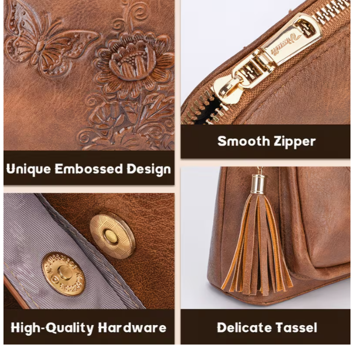 🤎 Embossed Butterfly & Floral Crossbody Bag