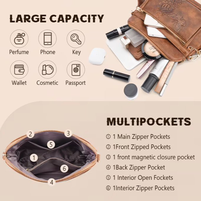 🤎 Embossed Butterfly & Floral Crossbody Bag