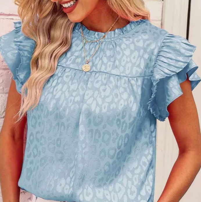Pink Leopard Ruffle Sleeve Blouse