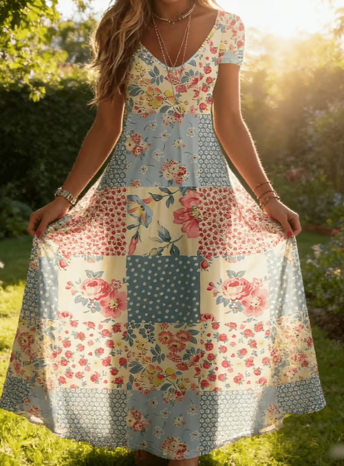 🌸 Wildflower Patchwork Maxi Dress