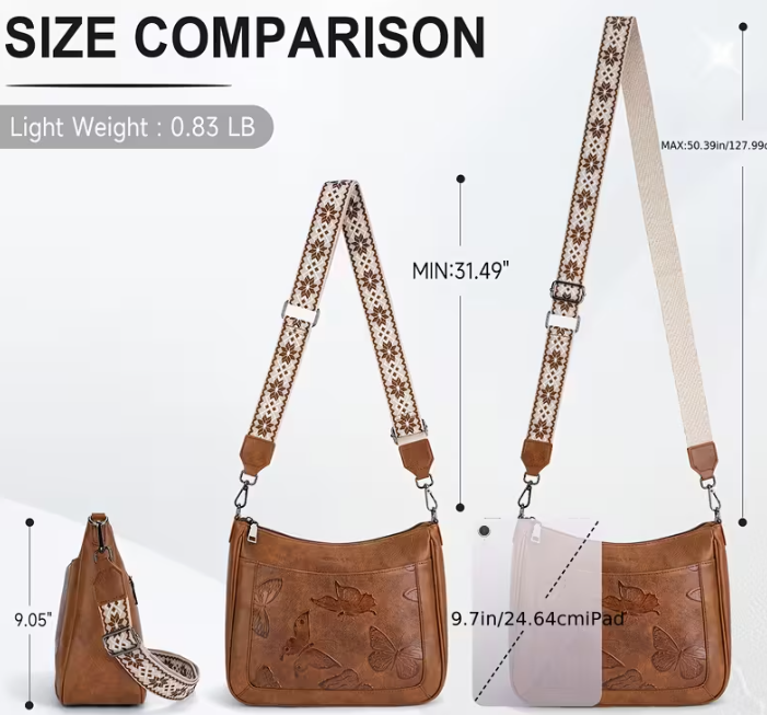 🤎 Embossed Butterfly & Floral Crossbody Bag