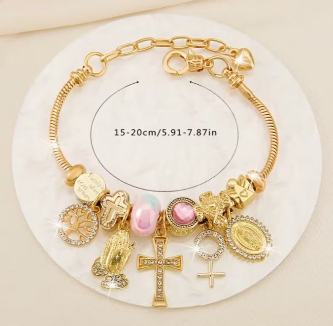 ✨💛 Faith & Protection Charm Bracelet – Gold Tone