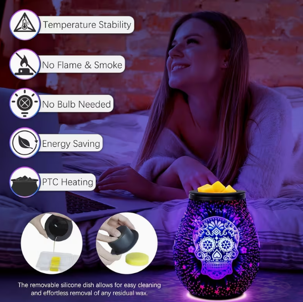 💀✨ Sugar Skull Glow Wax Warmer – Color-Changing Vibes