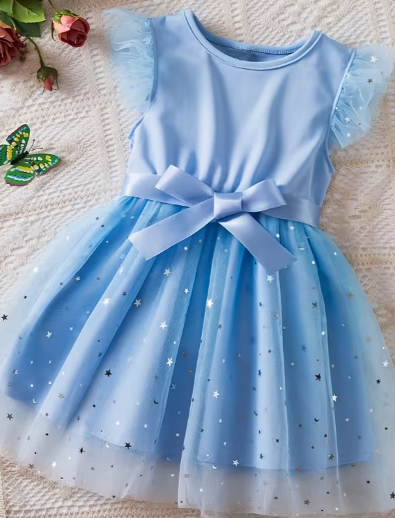✨🎀 Blush Star Tulle Dress – Little Princess Sparkle