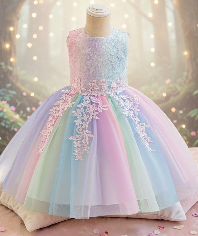 Pastel Princess Lace Tutu Dress – Rainbow Tulle Party Dress for Girls