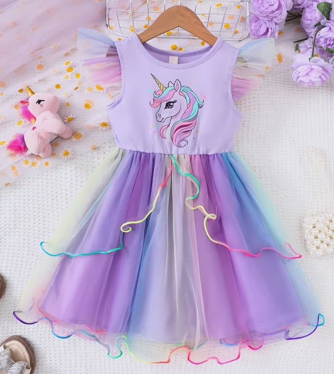 🦄✨ Magical Unicorn Tutu Dress (Pink & Purple)