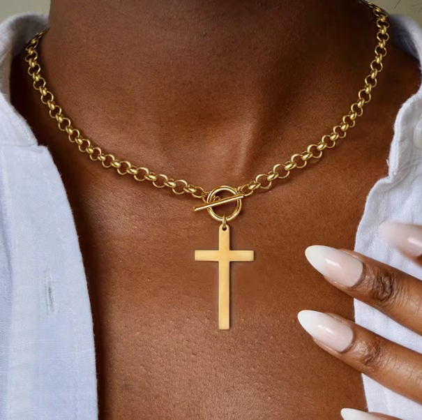 Faith Statement Cross Necklace – Gold & Silver Toggle Chain