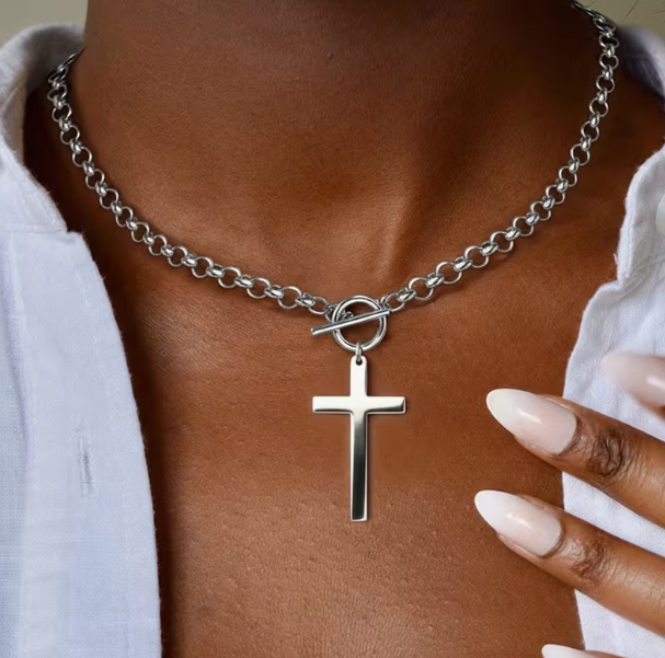 Faith Statement Cross Necklace – Gold & Silver Toggle Chain