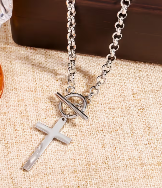 Faith Statement Cross Necklace – Gold & Silver Toggle Chain