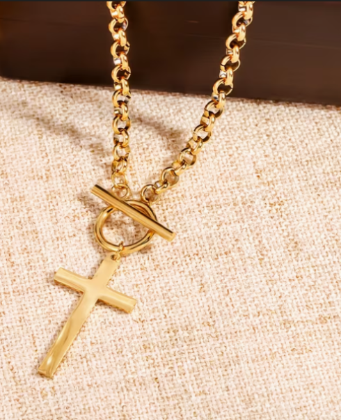 Faith Statement Cross Necklace – Gold & Silver Toggle Chain