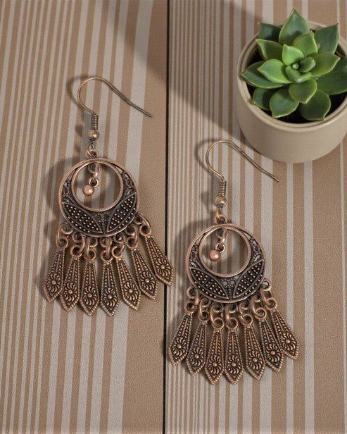 Bronze Boho Fringe Drop Earrings