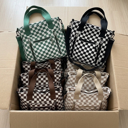 Checkmate Everyday Tote – Checkered Multi-Pocket Shoulder Bag