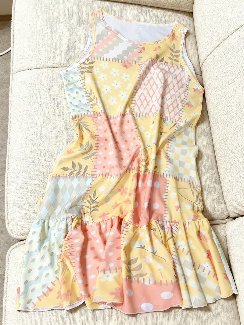 🌼 Sunny Patchwork Ruffle Hem Dress