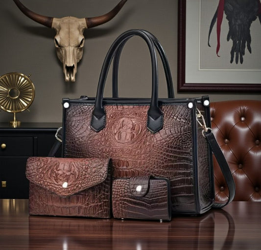 🐊 Luxe Croc-Embossed 3-Piece Handbag Set