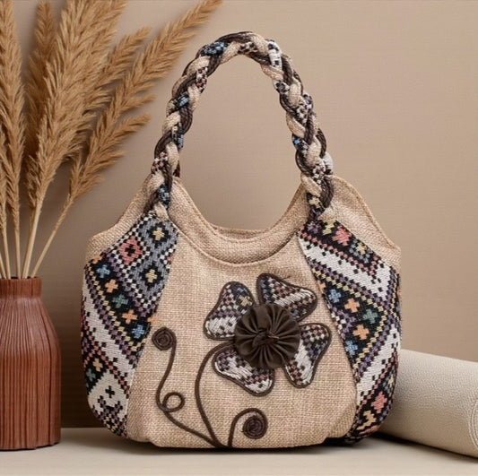 🌼 Boho Woven Floral Patchwork Embroidered Tote Bag Handbag