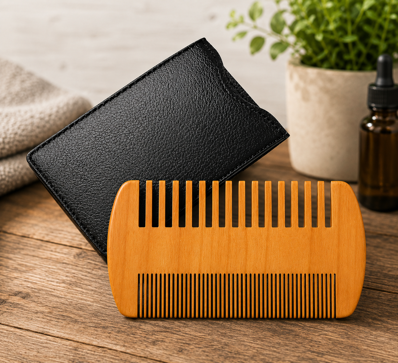 Premium Wooden Beard Comb with Protective Travel Case