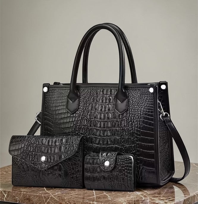 🐊 Luxe Croc-Embossed 3-Piece Handbag Set ~Multiple colors