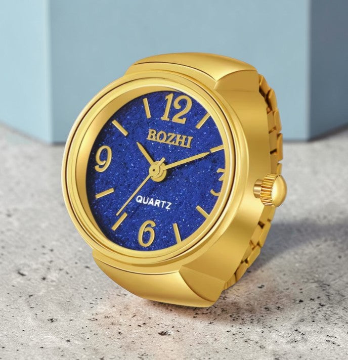 ⌚ Glitter Dial Watch Ring – Adjustable Statement Ring