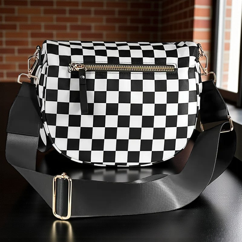 Chic Plaid Nylon Crossbody Bag – Large Capacity, Adjustable Strap & Multiple Pockets