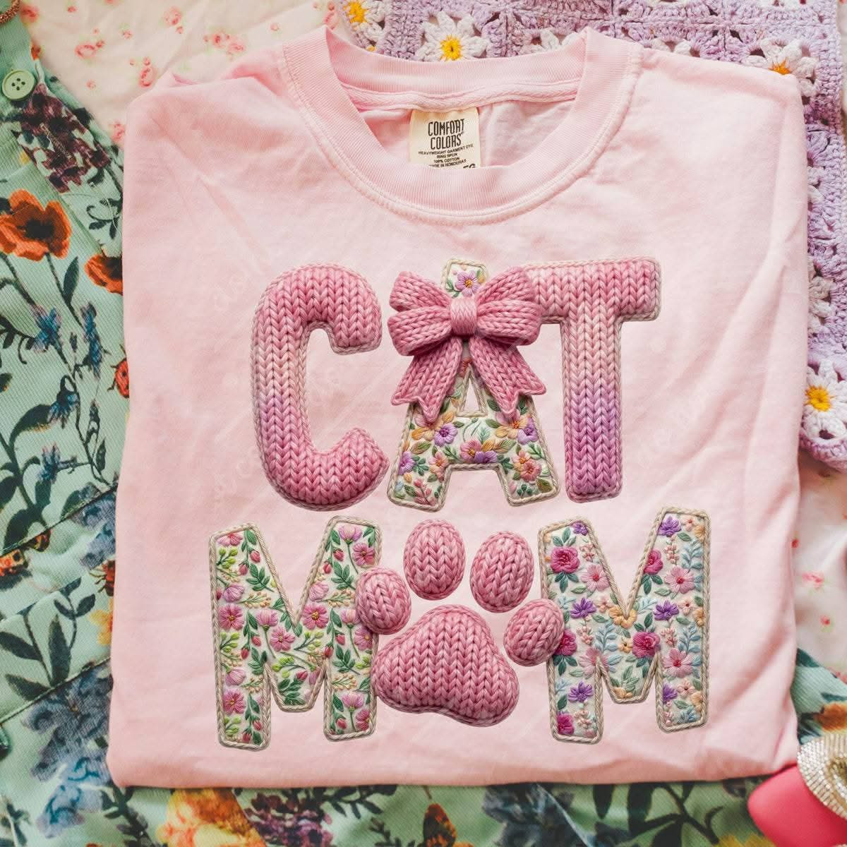 Cat Mom Faux Yarn T SHIRT
