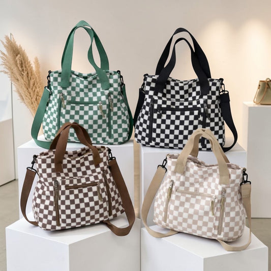 Checkmate Everyday Tote – Checkered Multi-Pocket Shoulder Bag