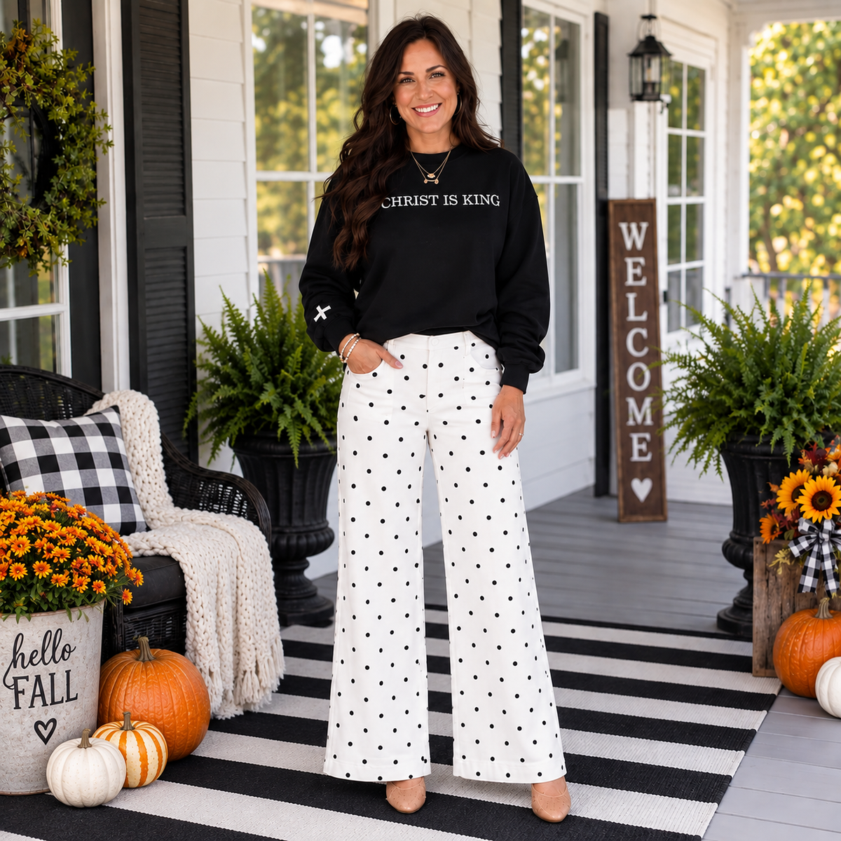 Polka Dot Scalloped Jeans ~ Christ is King Sweatshirt sold separately