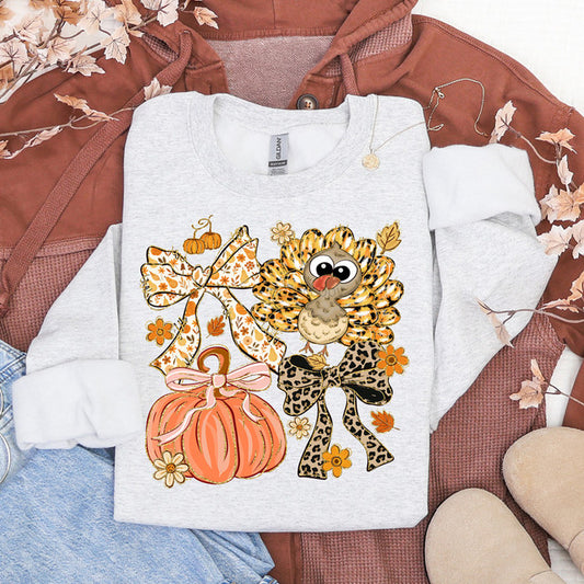 Turkey, Bow, Pumpkin Sweatshirt