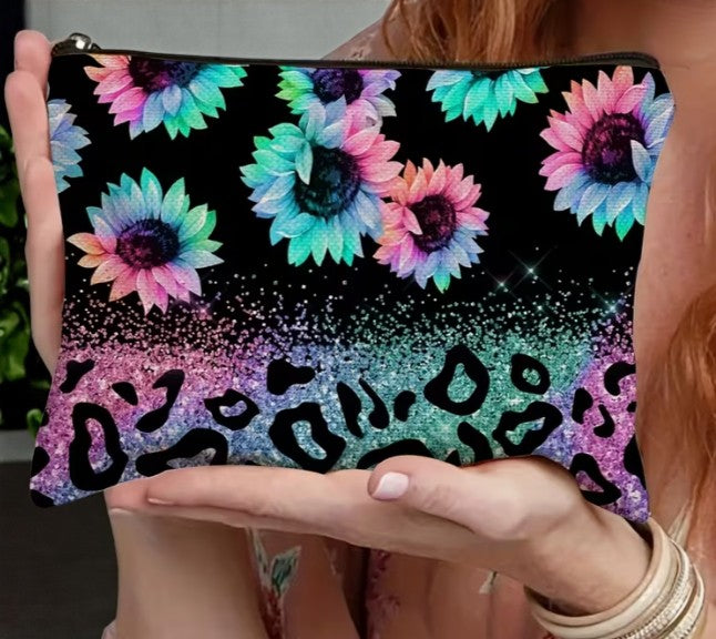 Sunflower & Leopard Print Makeup Bag