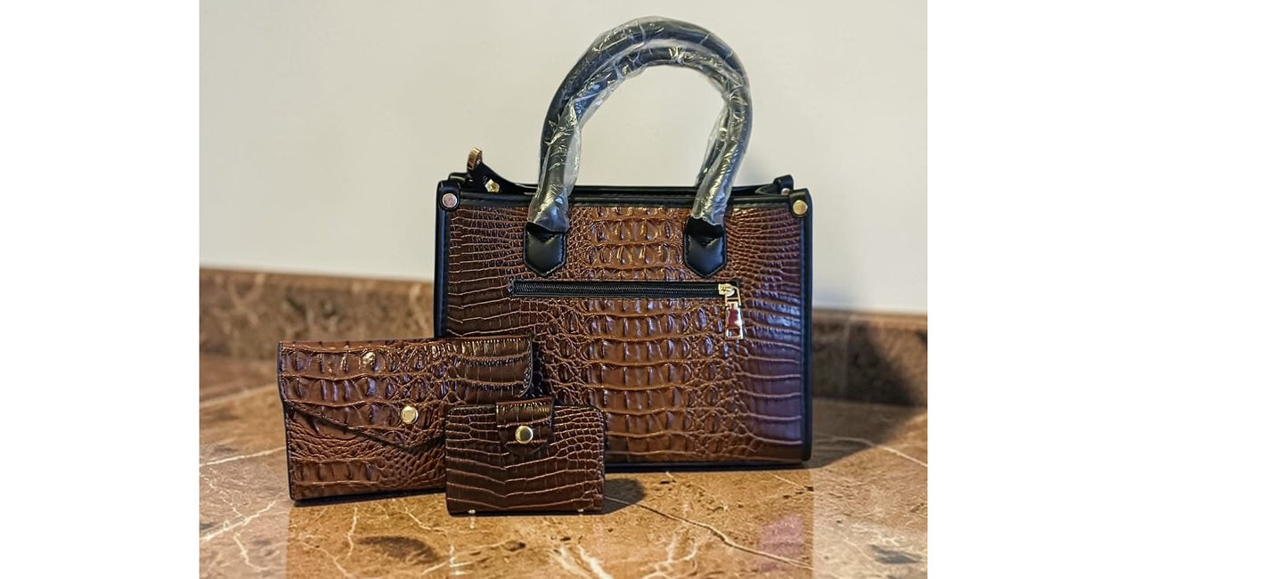🐊 Luxe Croc-Embossed 3-Piece Handbag Set ~Multiple colors