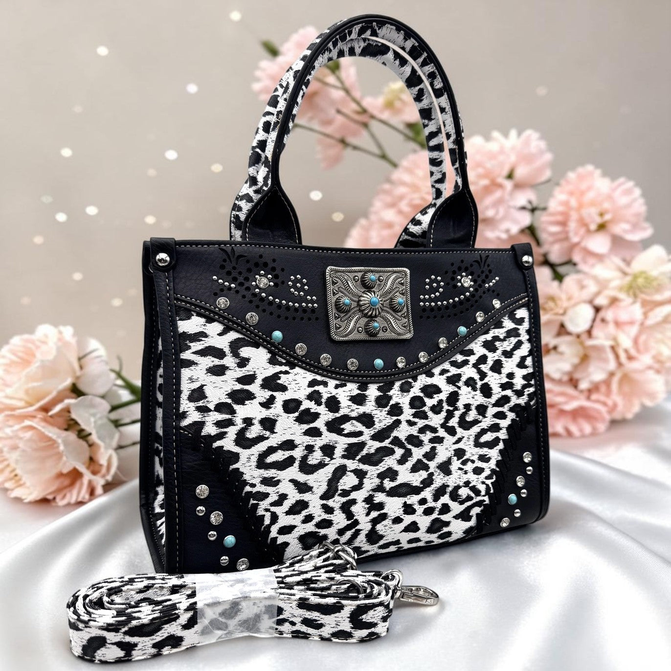 Rectangle Concho Leopard Print Western Weekend Bag Crossbody