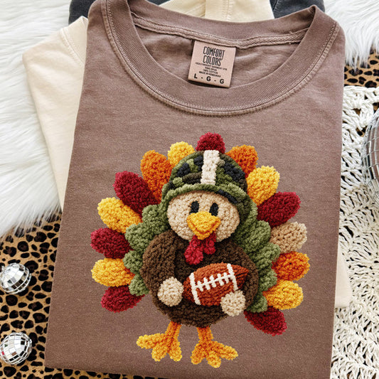 Faux Yarn Turkey Football T~Shirt