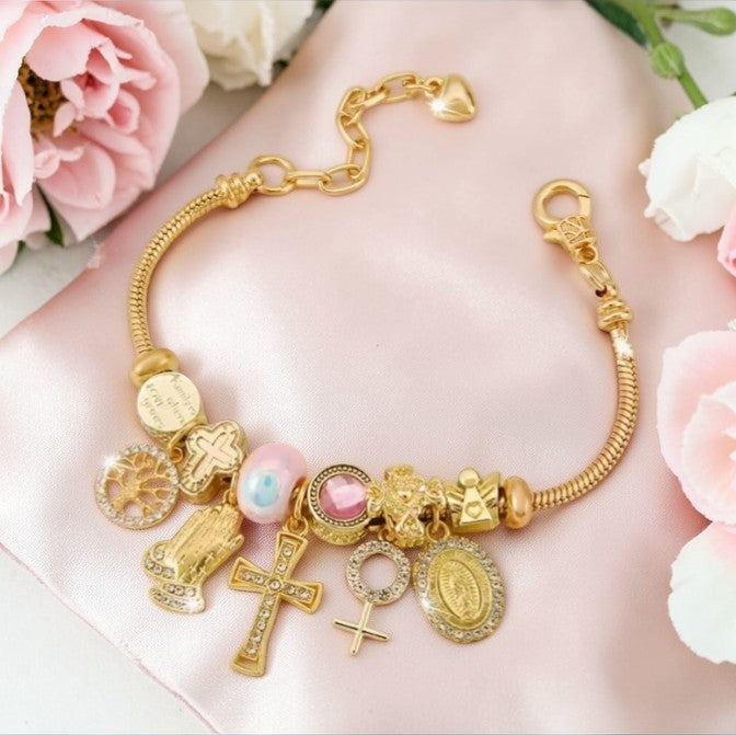 ✨💛 Faith & Protection Charm Bracelet – Gold Tone