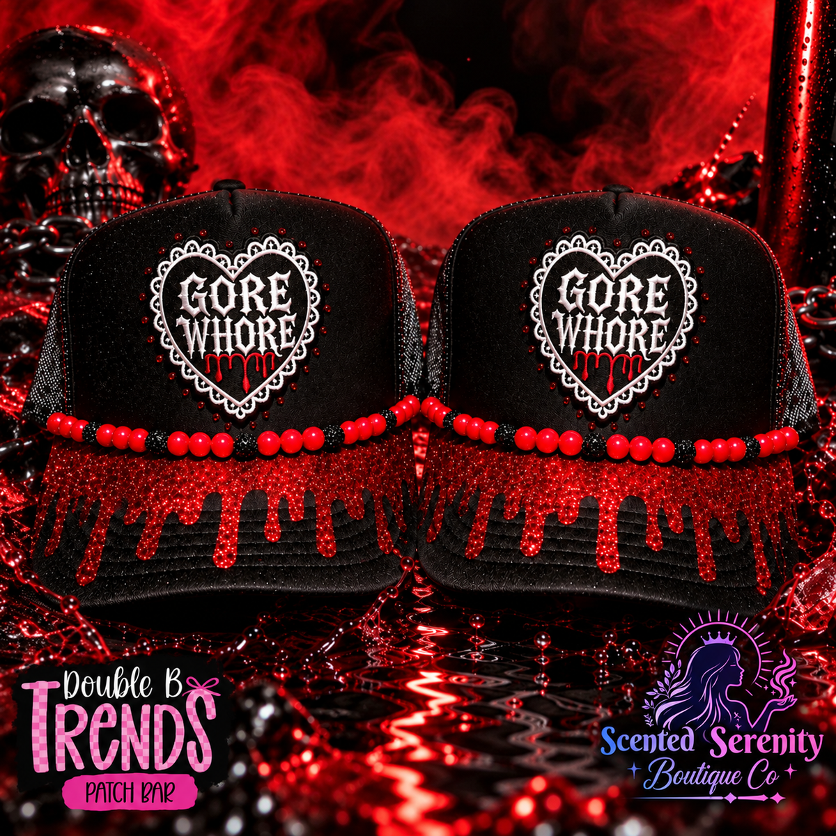 🖤 Gore Whore Red Glitter Drip Trucker Hat ❤️