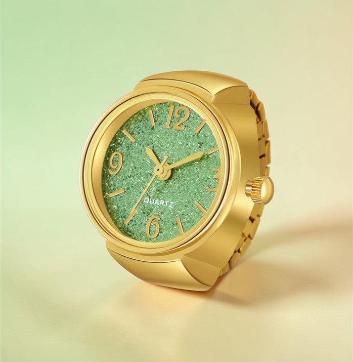 ⌚ Glitter Dial Watch Ring – Adjustable Statement Ring