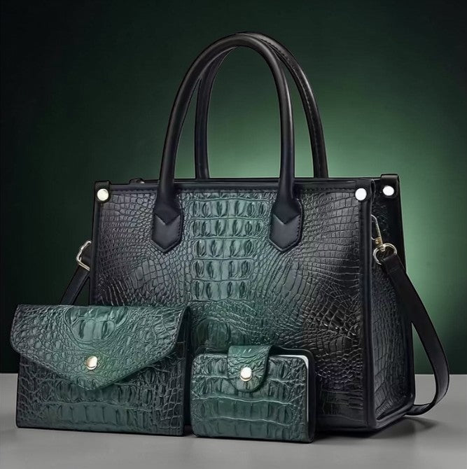 🐊 Luxe Croc-Embossed 3-Piece Handbag Set ~Multiple colors