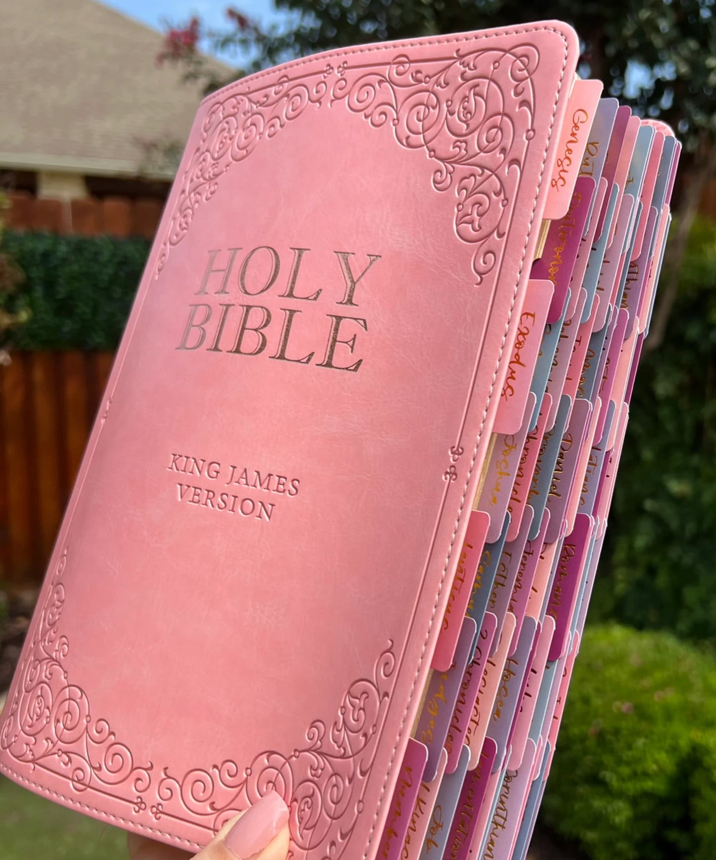 📖 Pink Faux Leather Giant Print King James Version Bible (with Rose Gold Laminated Tabs)